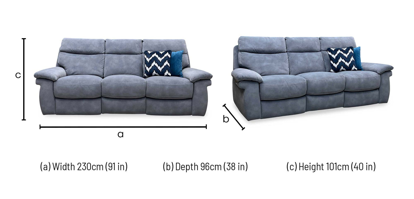 ‘Serene’ SFA-PEY-R12 Elephant Grey Fabric 3 Seater Power Recliner Sofa with Power Headrests and Power Lumbar Furniture Village