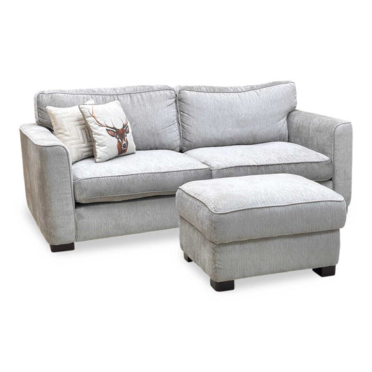 'Elora’ Warm Grey Fabric 4 Seater Split Frame Sofa with Storage Footstool Furniture Village