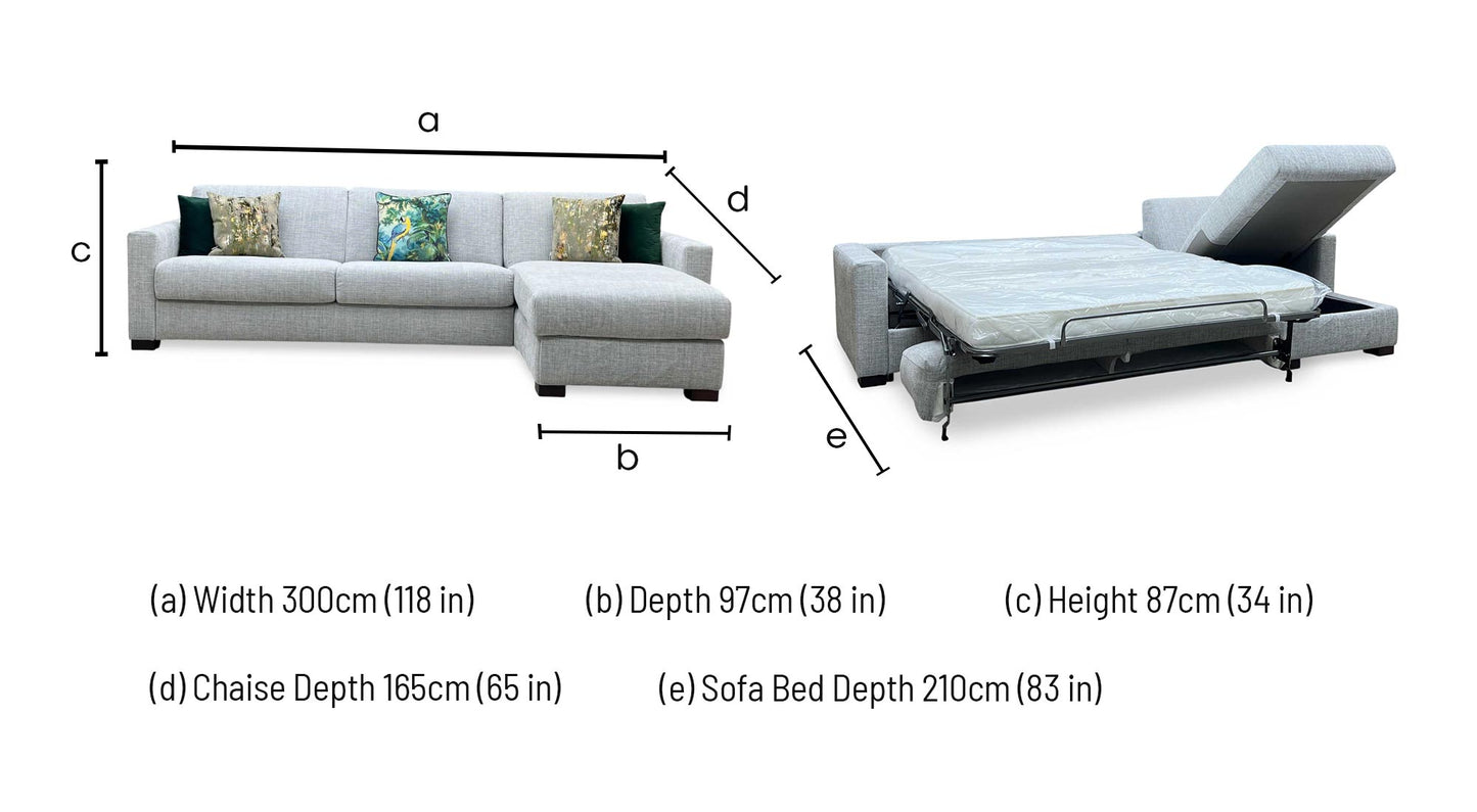 'Alcova’ Grey Fabric 3 Seater Sofa Bed with Storage Chaise Furniture Village