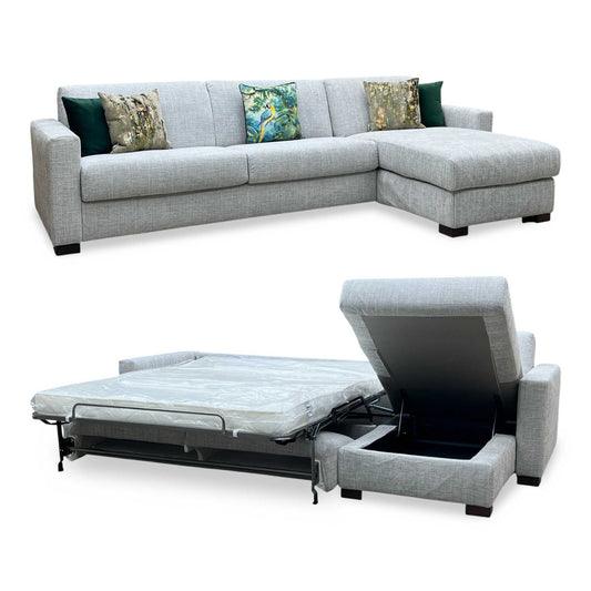 'Alcova’ Grey Fabric 3 Seater Sofa Bed with Storage Chaise Furniture Village