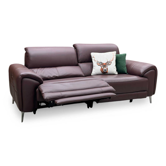 ‘Vino’ Cat-40_30 Oslo Mulberry Leather 3 Seater Power Recliner Sofa with Power Headrests and Heated Seats Furniture Village