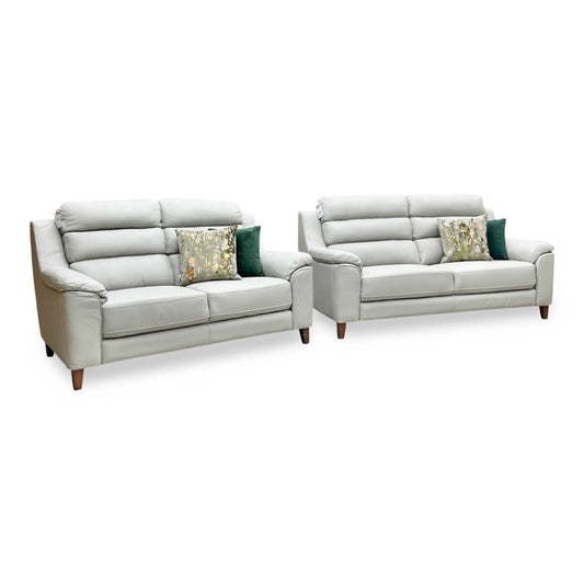 ‘Preston’ Pearl Grey Real Leather 3 + 2 Seater Sofa Set Thornbrook (a Joseph James brand)