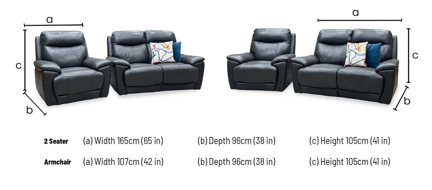 ‘Sloane’ Cat-35_01 Florida Graphite Grey Leather 2 Seater Sofa + Armchair Power Recliner Set Furniture Village