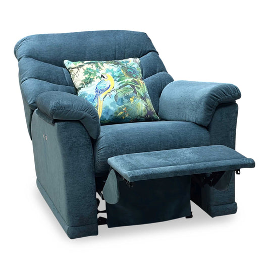 G Plan 'Malvern' B280 Liso Ocean Blue Fabric Power Recliner Armchair Furniture Village