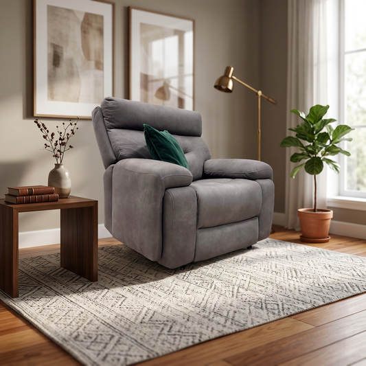 ‘Cinemax' Nappa Grey Media Fabric Power Recliner Chair with Power Headrest – view 2