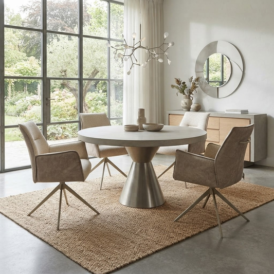 'Mirage' Neutral Fabric Swivel Dining Arm Chairs - Set of 4 Furniture Village