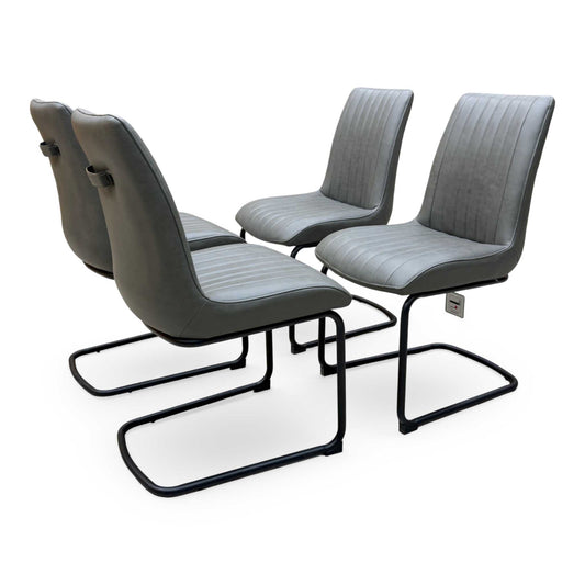 Bodahl 'Terra' Grey Leather Cantilever Dining Chairs - Set of 4 Furniture Village