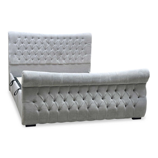 Sleep Story ‘Lance’ Aston Silver Fabric Left Hand Side Opening Ottoman Bed Frame - Super King Furniture Village