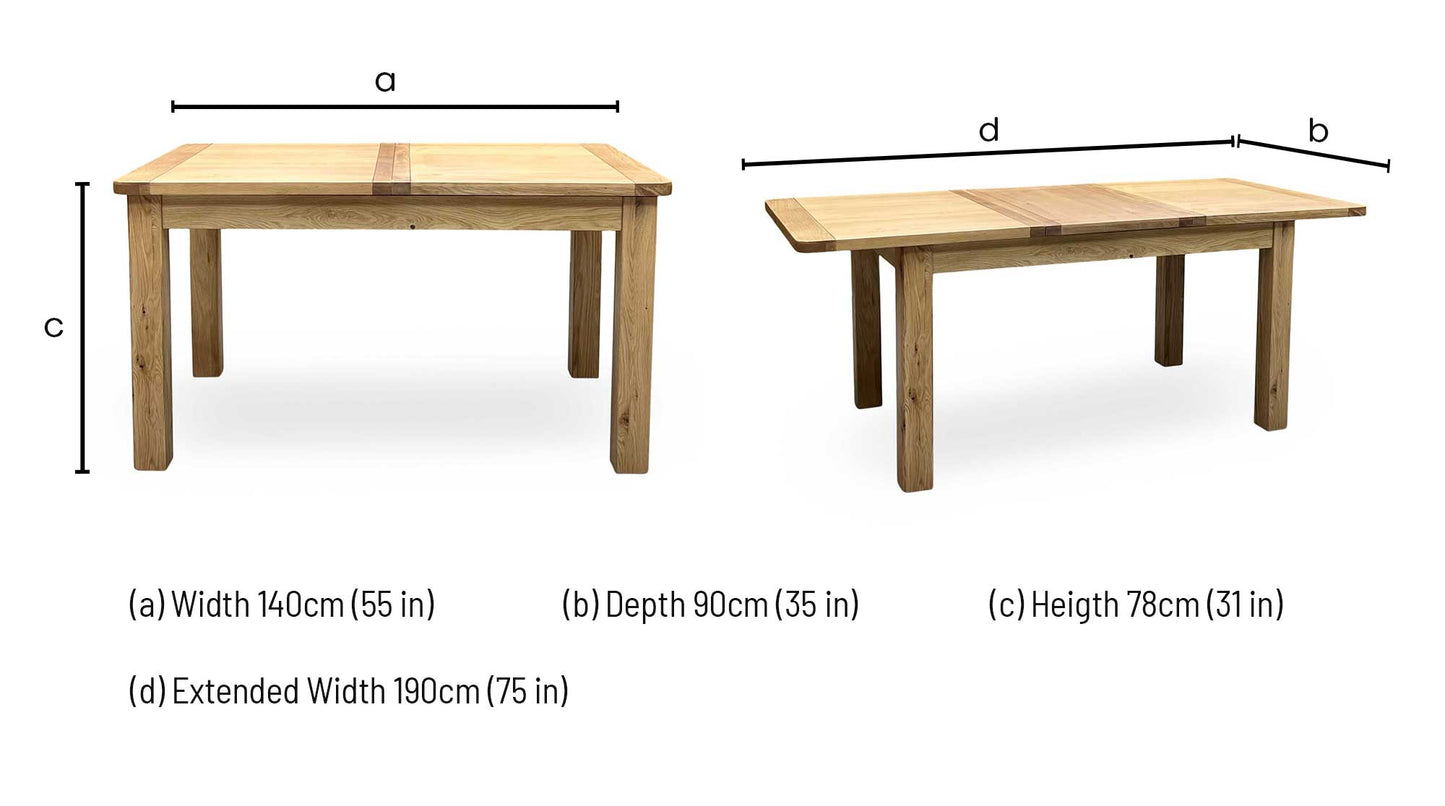 Furnitureland ‘Augusta’ Solid Oak 140cm Small Rectangular Extending Dining Table Furniture Village