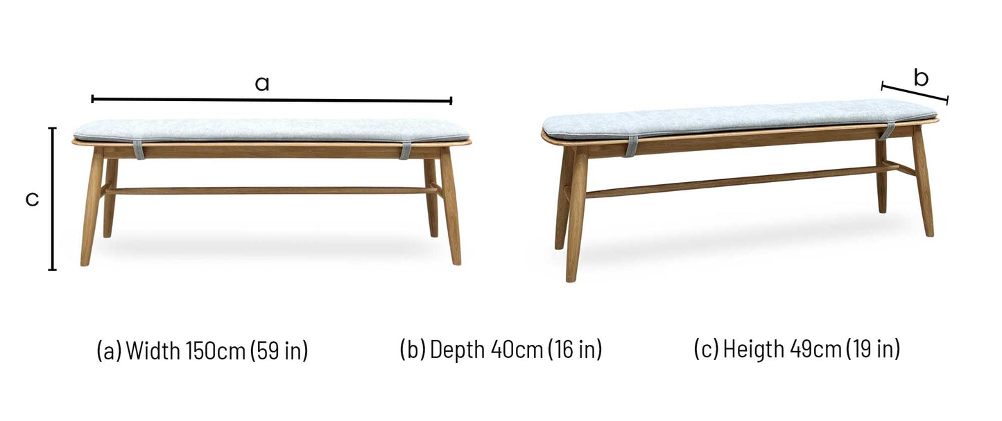 ‘Stockholm' Light Oak 150cm Dining Bench + Grey Bench Pad Furniture Village