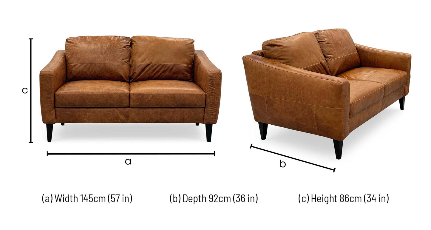 ‘Oslo’ Teak Italian Distressed Leather 2 Seater Sofa Direct From Manufacturer