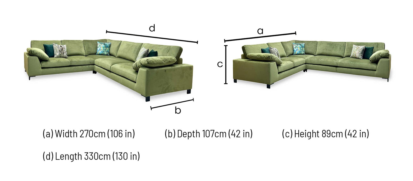 ‘Euphoria’ Olive Green Velvet 2 Corner 3 Sofa DFS