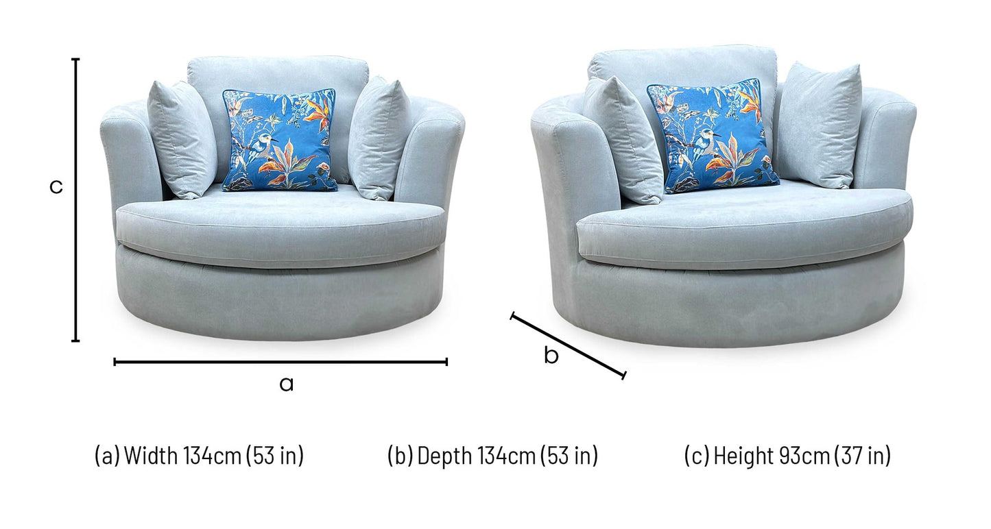 ‘Freya’ Light Blue Freya Fabric Large Swivel Chair DFS