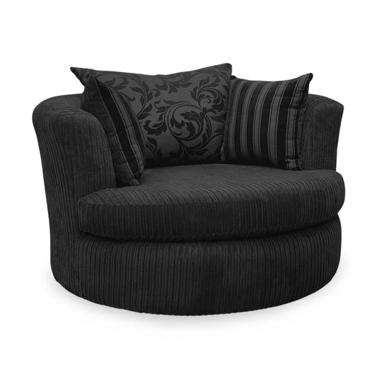 ‘Celine' Black Celine Cord Fabric Large Swivel Chair DFS