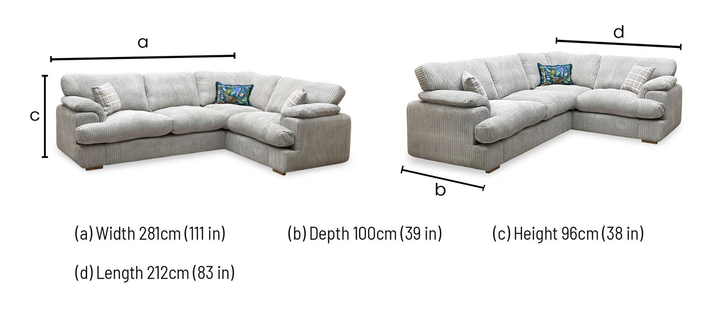 ‘Celine’ Mink and Mocha Celine Cord Fabric Left Arm Facing 2 Seater Formal Back Corner Sofa DFS