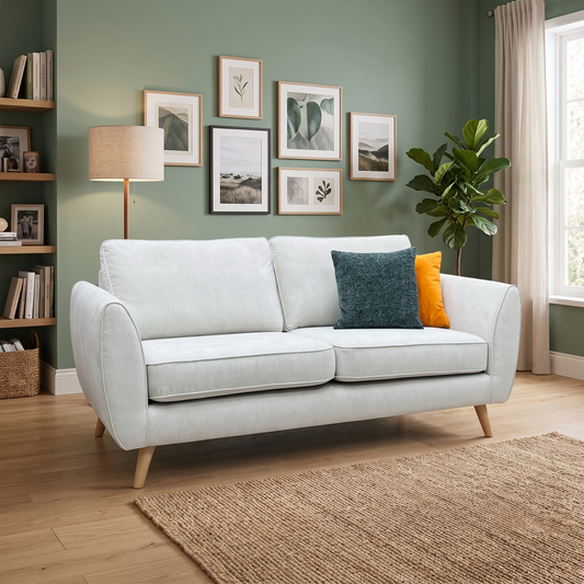 ‘Aurora’ Silver Plaza Linen Fabric 3 Seater Sofa DFS