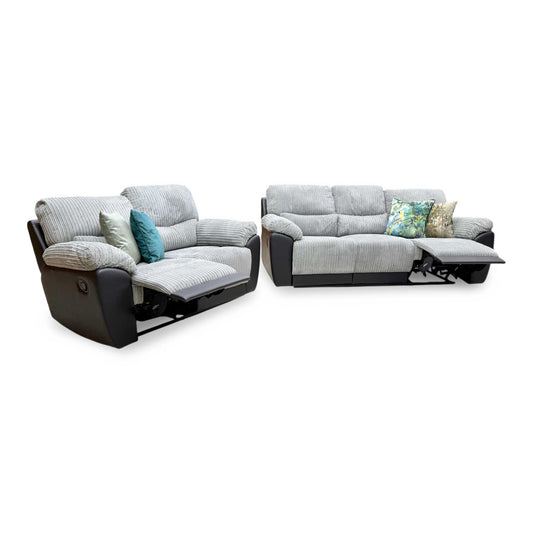 'Sienna' Black Fabric - Faux Leather High Back Manual Recliner 3 + 2 Seater Sofa Set Very.com