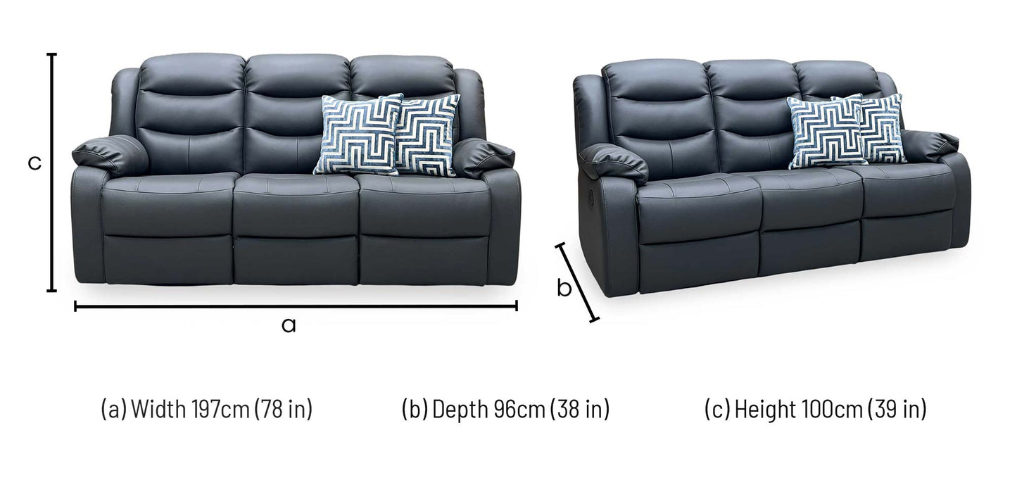‘Rothbury’ Charcoal Grey Luxury Faux Leather High Back 3 Seater Manual Recliner Sofa Very.com