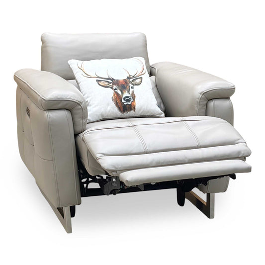 ‘Moet’ Cat-40_08 Oyster Leather Power Recliner Chair with Telescopic Headrest Furniture Village
