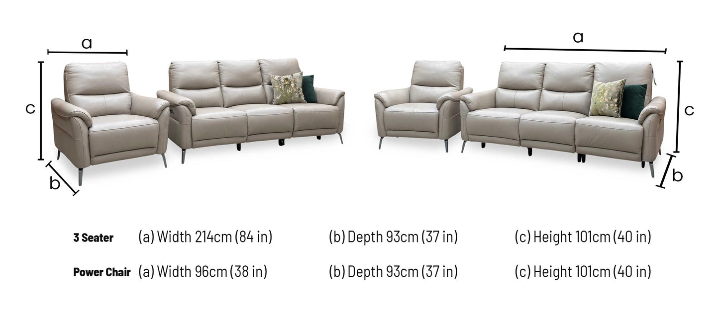‘Daytona’ Cat-40_08 Oyster Leather 3 Seater Power Recliner Sofa + Chair Furniture Village