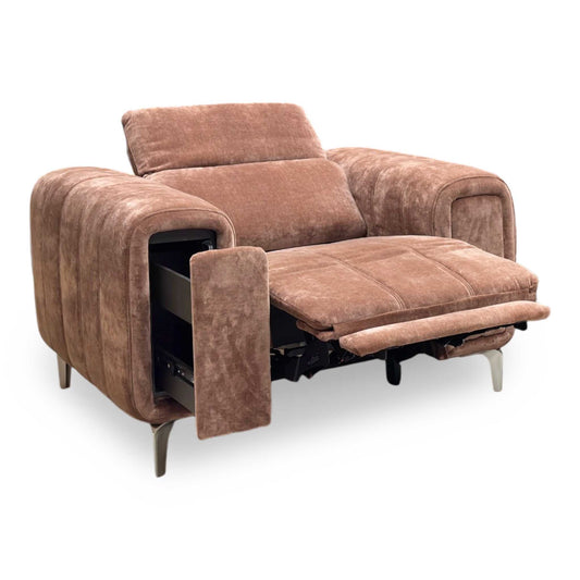 ‘Elphaba’ Manhattan Burnt Sienna Orange Fabric Recliner Chair with Storage Arms Furniture Village