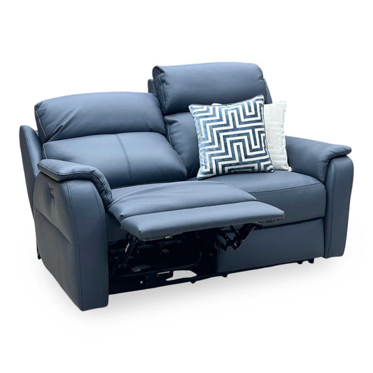 Nicoletti ‘Vito’ Torello Blu 81 Blue Leather 2 Seater Power Recliner Sofa with Power Headrests and Power Lumbar Sofology