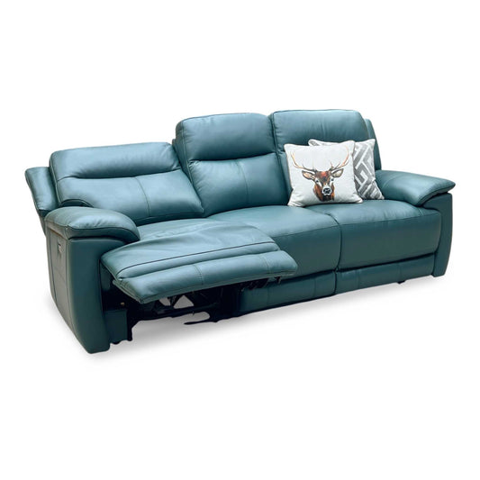 World of Leather ‘Touch’ Bv-301e Lake Green Leather 3 Seater Power Recliner Sofa Furniture Village