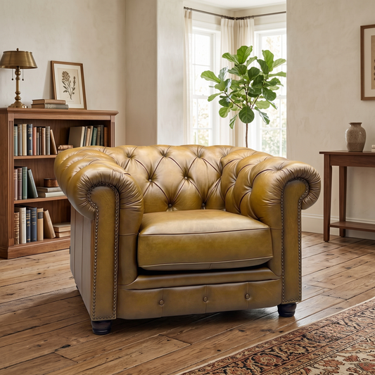 At The Helm ‘Shackleton’ X3y1-1957ls Inca Brown Leather Chesterfield Chair Furniture Village