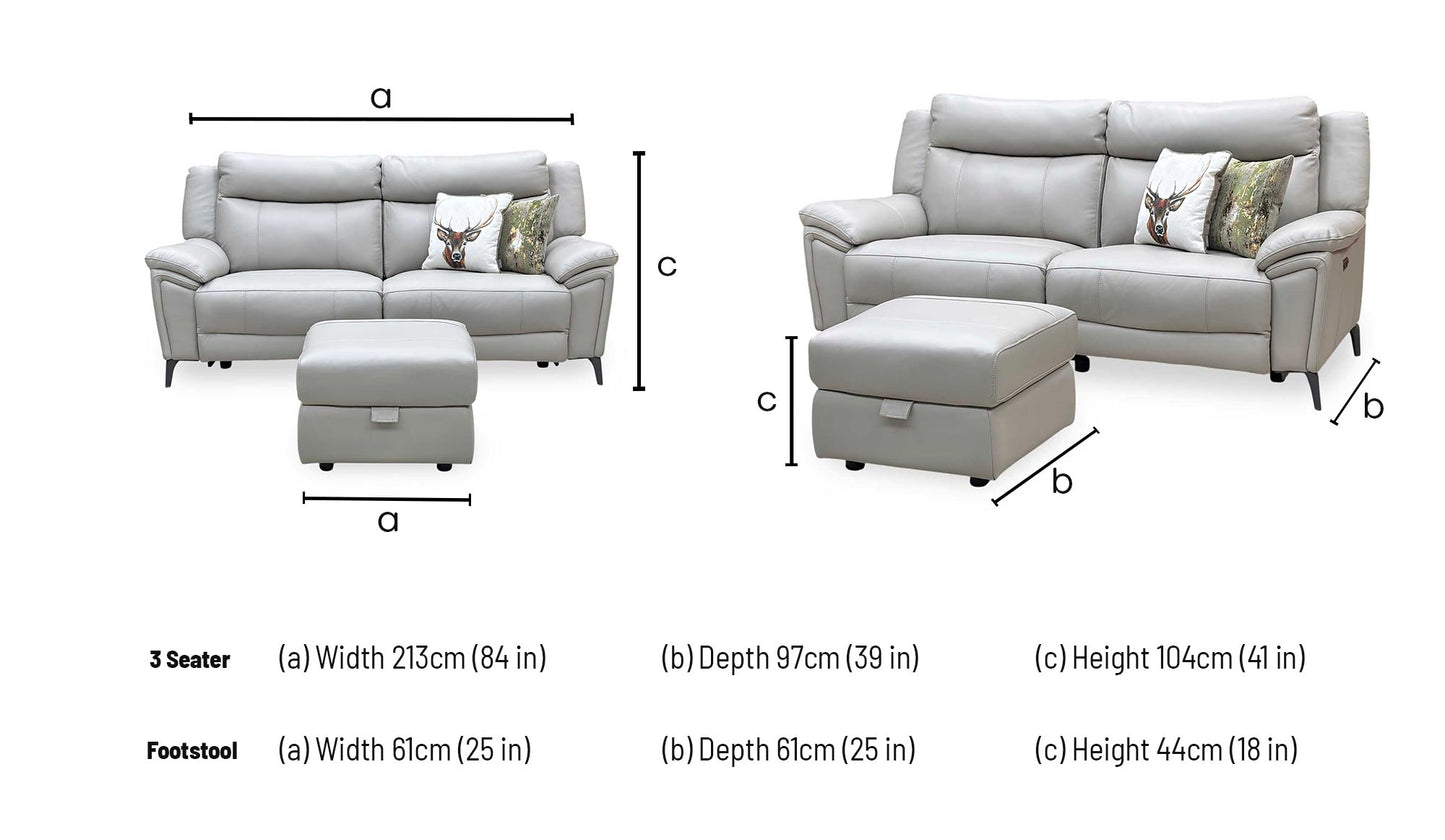 ‘Panache’ Lead Grey Cat-60_23 Leather 3 Seater Power Recliner Sofa + Storage Footstool Furniture Village