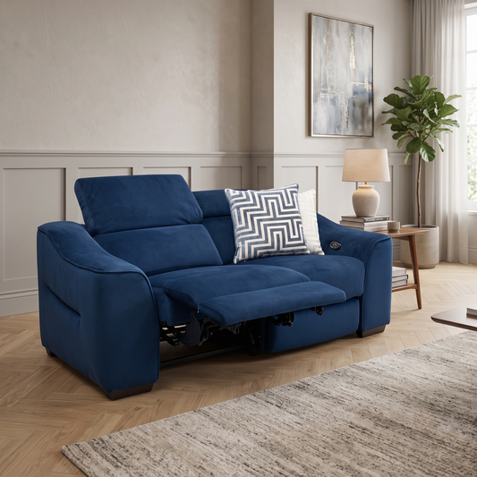 ‘Elixir’ Royal Blue Fabric 2 Seater Power Recliner Sofa Furniture Village