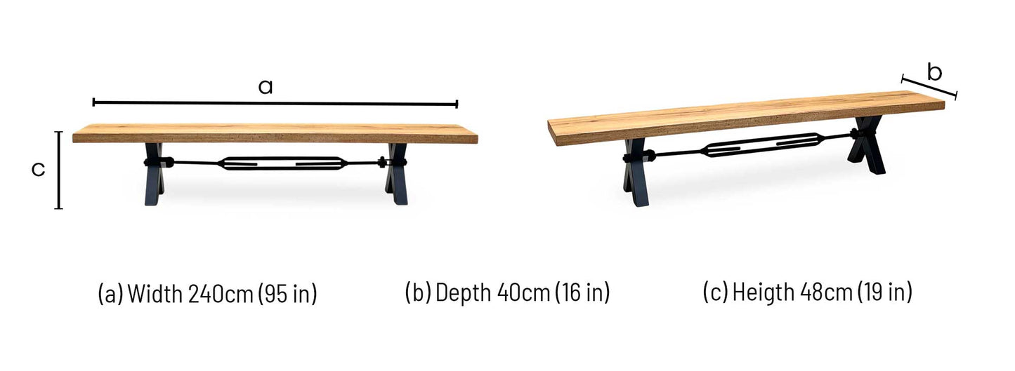 Bodahl 'Terra' 1 Oil Solid Oak Dining Bench with Tension Bolt X-Leg Furniture Village