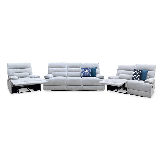 ‘Olivia’ Grey Fabric Manual Recliner Set: 3 + 2 Seater Sofa & Armchair Thornbrook (a Joseph James brand)