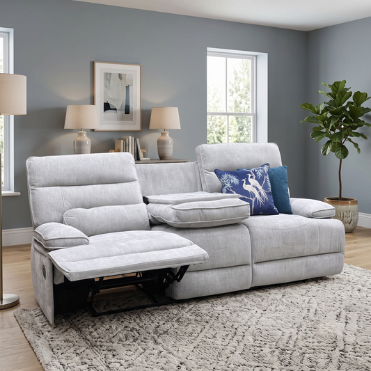‘Olivia’ Grey Fabric Manual Recliner 3 Seater Sofa Thornbrook (a Joseph James brand)