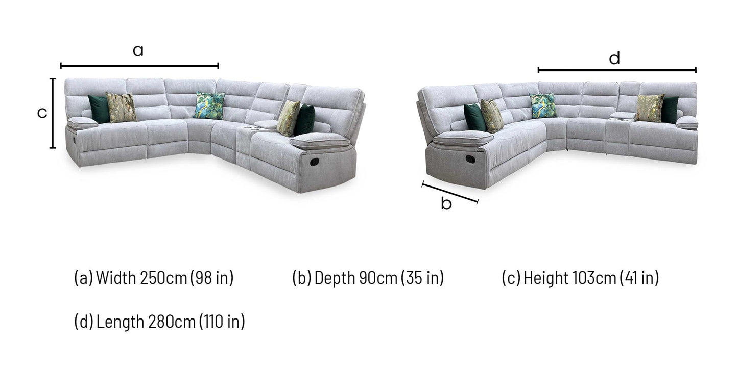 'Eloise' Corner Group Manual Recliner - Grey (Nett) + armless + console Thornbrook (a Joseph James brand)