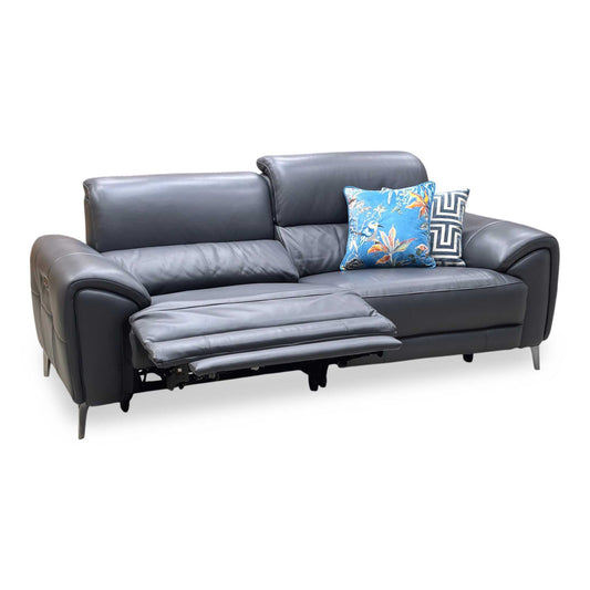 ‘Vino’ Cat-60_18 Lavender Grey Leather 3 Seater Power Recliner Sofa with Power Headrests and Heated Seats Furniture Village