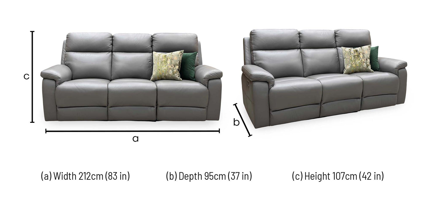 ‘Raven’ Oslo Elephant Grey Cat-40_15 Leather 3 Seater Power Recliner Sofa Furniture Village
