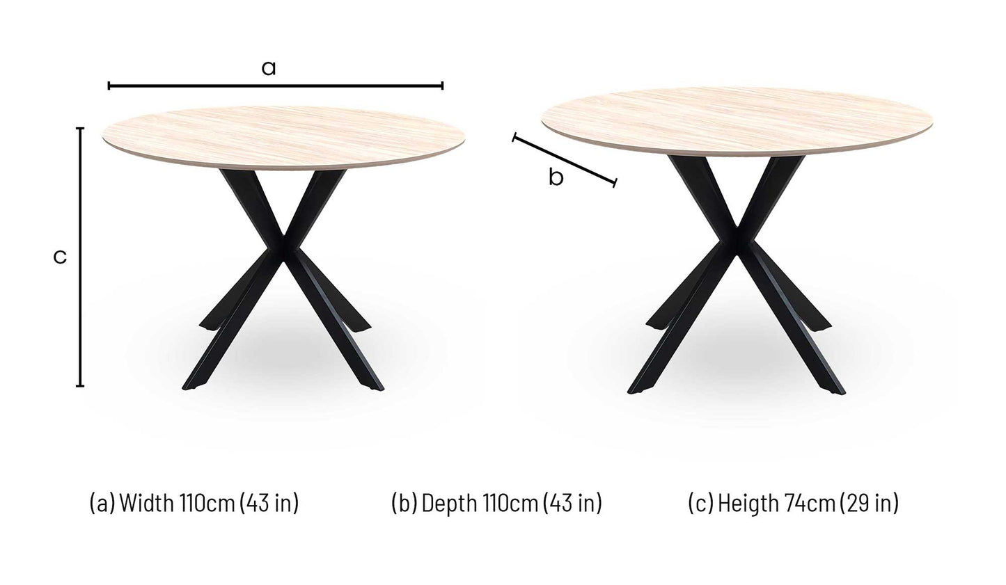 ‘Sadia’ Oak Veneer 110cm Round Dining Table Thornbrook (a Joseph James brand)