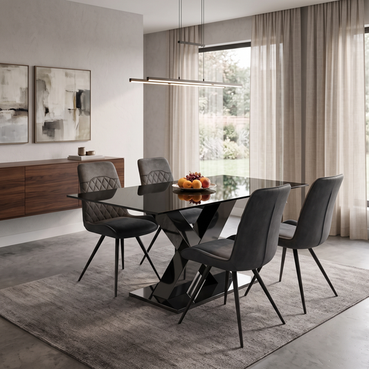 ‘Warrior’ Charcoal Grey Fabric Set of 4 Standard Dining Chairs Furniture Village