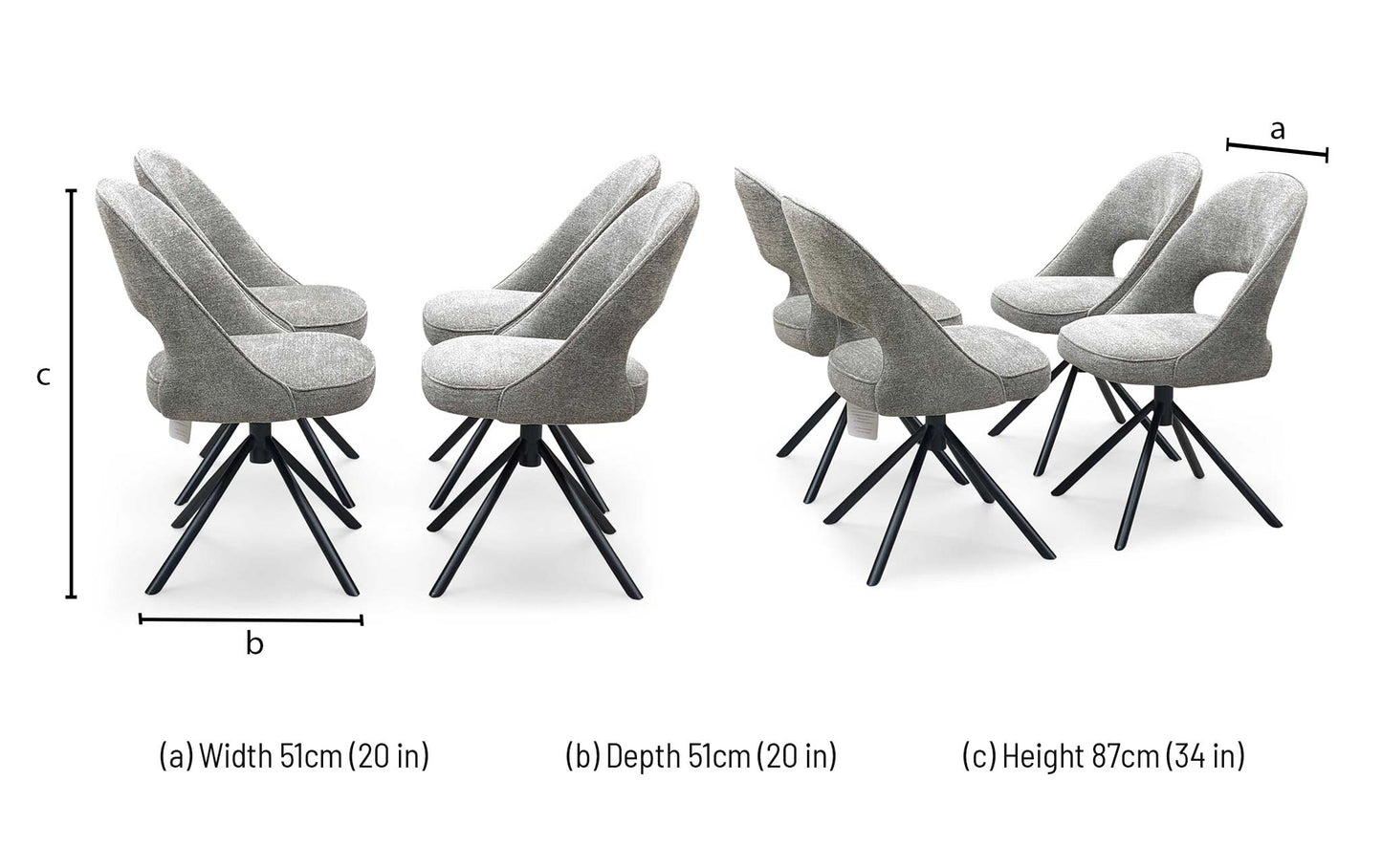 ‘Tiber' Truffle Brown Fabric Set of 4 Swivel Dining Chairs Furniture Village