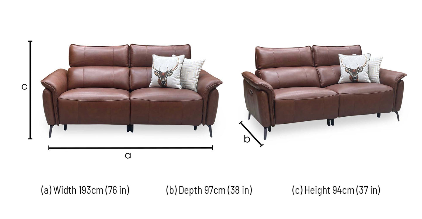‘Jude’ Montana Butterscotch Brown Cat-60_07 Leather 3 Seater Power Recliner Sofa with Power Headrests, Power Lumbar and Heated Seats Furniture Village