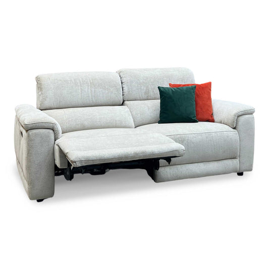 ‘Genius' Hudson Cream Fabric 3 Seater Power Recliner Sofa with Power Headrests Furniture Village