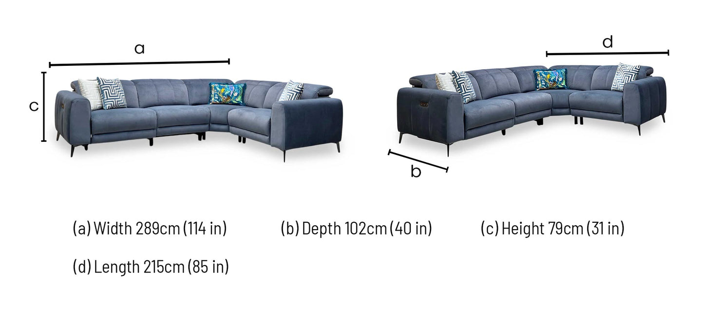‘Ezra' Bella Iron Grey Velvet Fabric Power Recliner Corner Sofa with Power Headrest Furniture Village