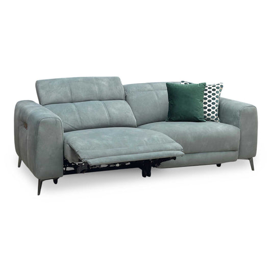 ‘Ezra’ Dexter Fern Green Fabric 3 Seater Power Recliner Sofa with Power Headrests Furniture Village