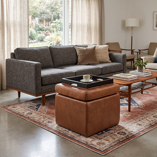 World of Leather ‘Easy Tray’ Nc-334e Pecan Brown Leather Storage Footstool Furniture Village