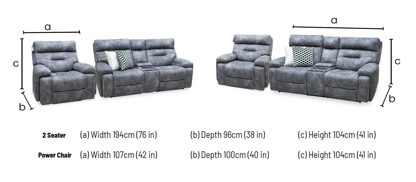 ‘Cinemax’ Marque Seal Grey Mq-0106 Velvet Fabric Set: 2 Seater Media Console Power Recliner with Power Headrests – view 15