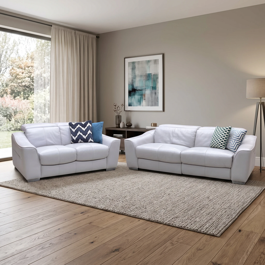 World of Leather 'Xavier' Hw-251e Grey Leather Set: 3 Seater Power Recliner with Power Headrests + 2 Seater Standard Sofa Set Furniture Village