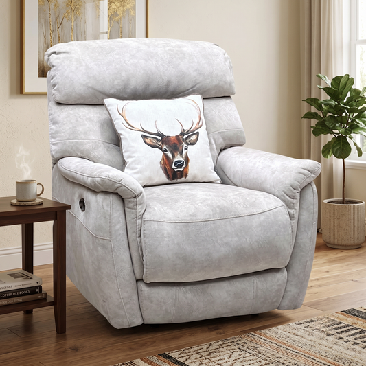 'Chicago' Cream Velvet Fabric Power Recliner Chair Furniture Village