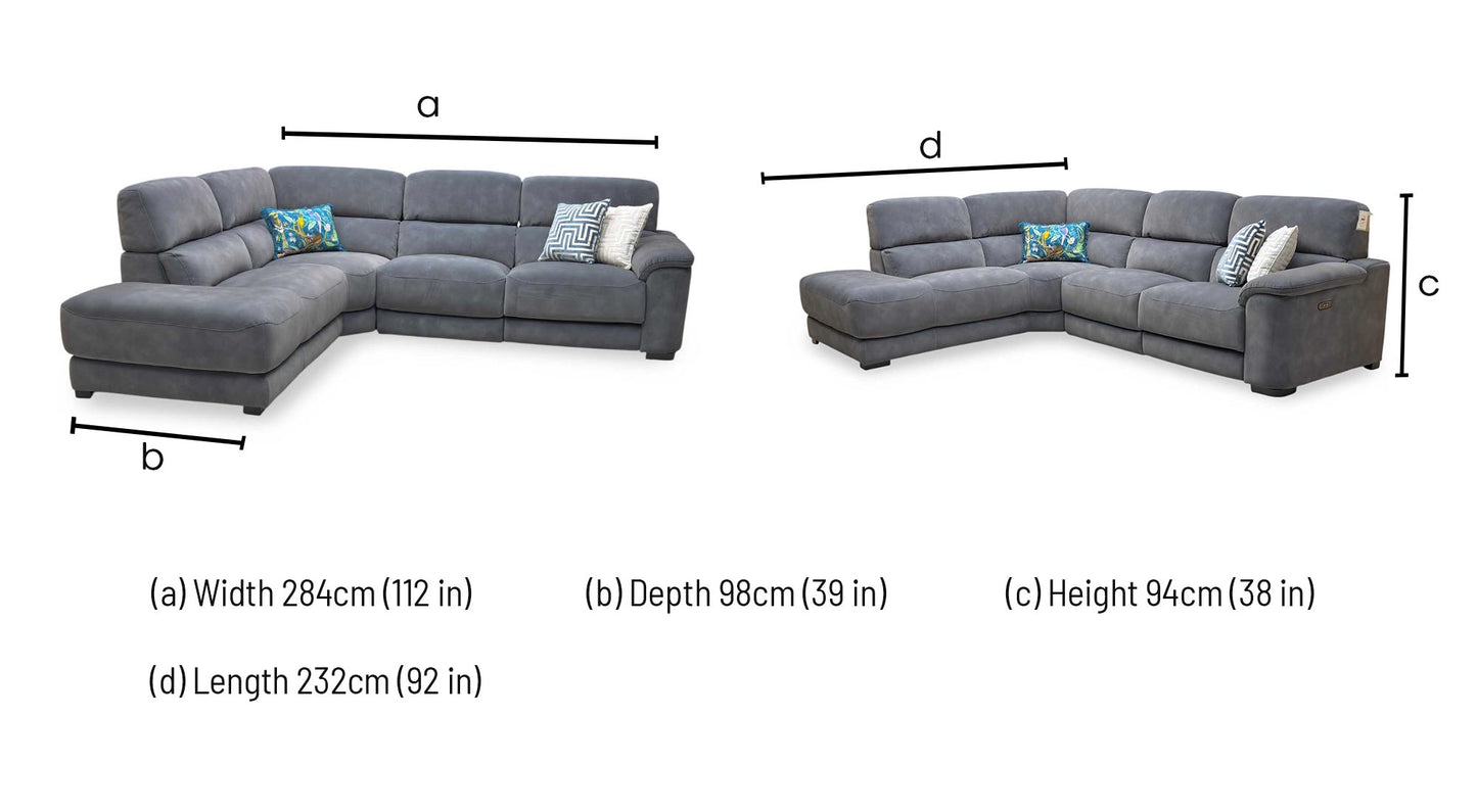 ‘Nova’ Sfa-Pey-R08 Graphite Grey Velvet Fabric Left Hand Facing Power Recliner Chaise End Sofa with Power Headrest Furniture Village