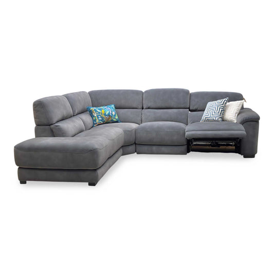 ‘Nova’ Sfa-Pey-R08 Graphite Grey Velvet Fabric Left Hand Facing Power Recliner Chaise End Sofa with Power Headrest Furniture Village