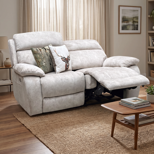 ‘Moreno’ Bfa-Bnn-R26 Cream Velvet Fabric 2 Seater Power Recliner Sofa Furniture Village